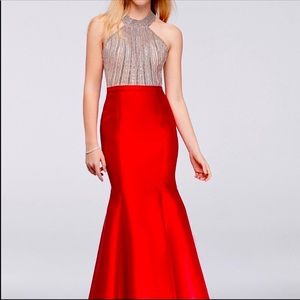 Xscape prom/evening red mermaid satin and embellished gown